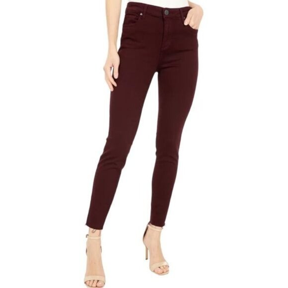 KUT From the Kloth Cotton Donna High-rise Ankle Raw Hem Burgundy Size 2 - Picture 1 of 10